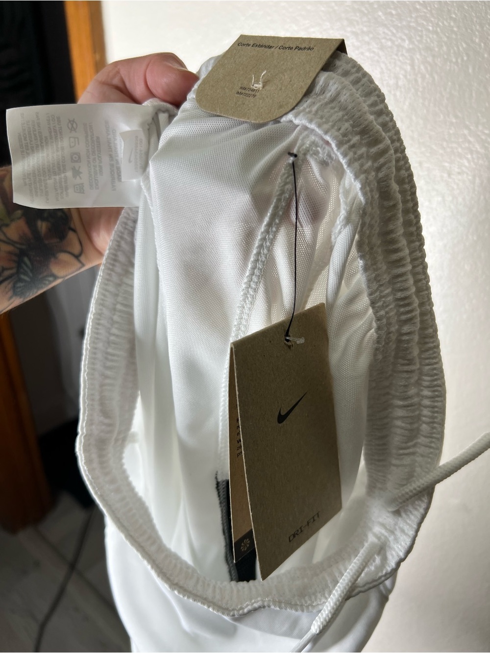 Nike White Men's Athletic Shorts with Black Swoosh - Picture 5 of 5